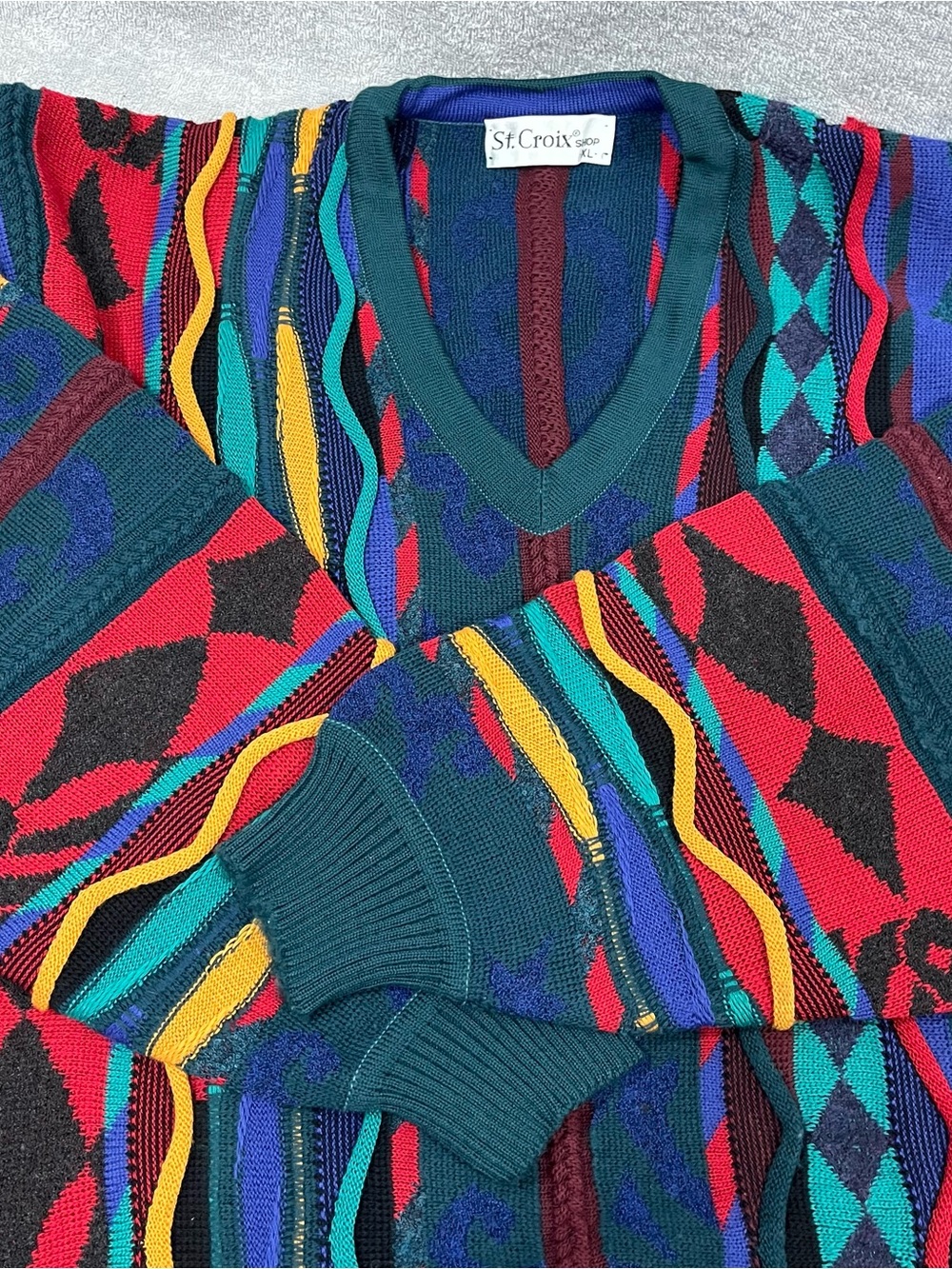 Vintage St. Croix Sweater Mens XL Pure Wool Cosby Cable Knit Coogi Style USA 90s